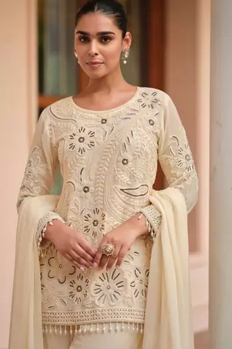 Beige georgette Salwar Kameez- Full stitched free size