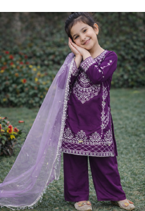 Natural Pure Heavy Creap Silk Embroidery Work Purple Readymade Salwar Suit 1