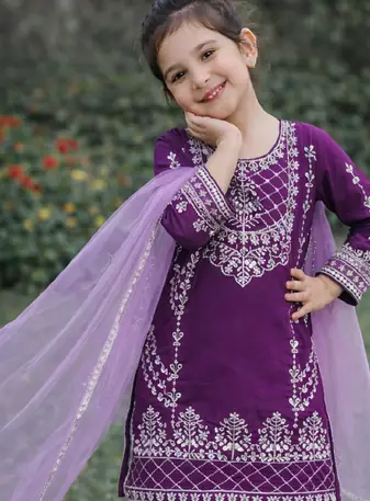 Natural Pure Heavy Creap Silk Embroidery Work Purple Readymade Salwar Suit