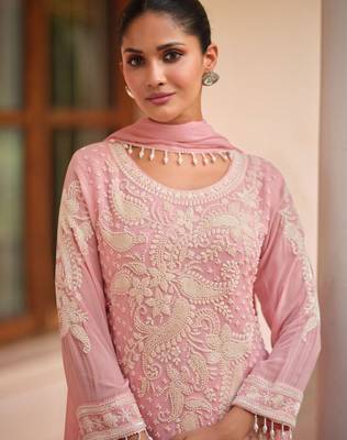 Baby pink georgette Salwar Kameez- Full stitched free size 2