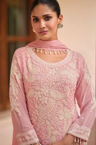 Baby pink georgette Salwar Kameez- Full stitched free size
