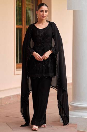 Black georgette Salwar Kameez- Full stitched free size