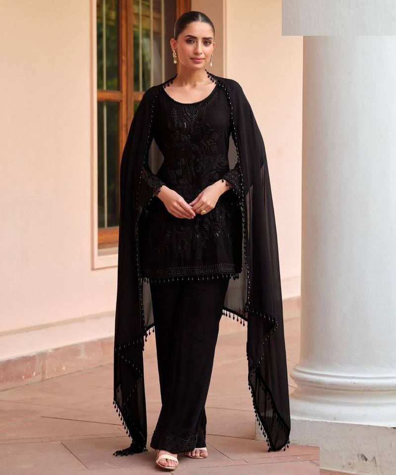 Black georgette Salwar Kameez- Full stitched free size