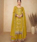 Mustard chiffon Salwar Kameez- Full stitched free size