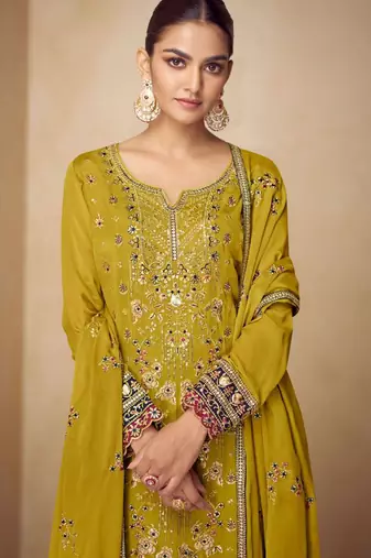 Mustard chiffon Salwar Kameez- Full stitched free size