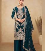 Teal green chiffon Salwar Kameez- Full stitched free size