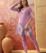 Women chinon embroidery  mauve kruta set