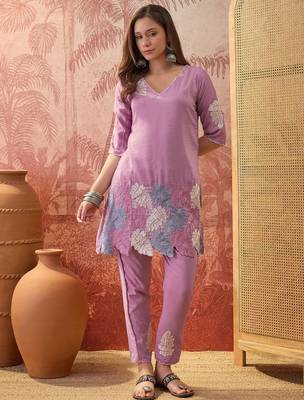 Women chinon embroidery mauve kruta set 3