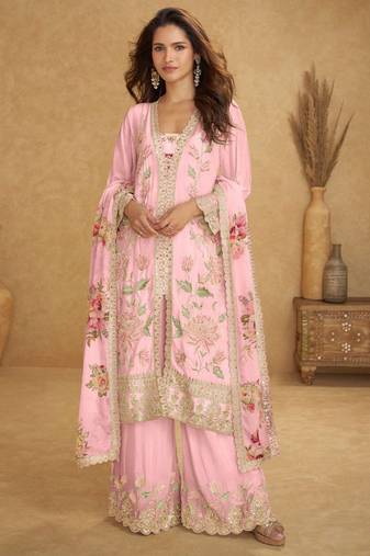 Baby pink chiffon Salwar Kameez- Full stitched free size