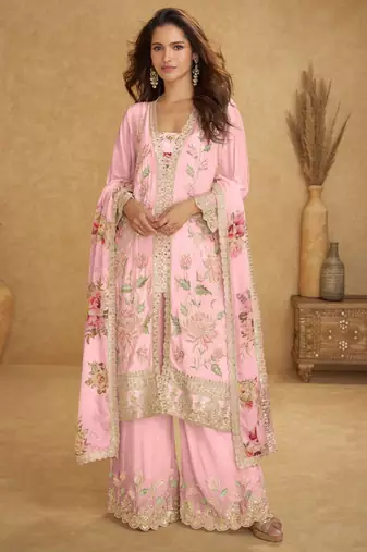 Baby pink chiffon Salwar Kameez- Full stitched free size