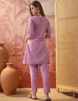 Women chinon embroidery mauve kruta set 4