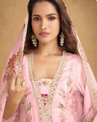 Baby pink chiffon Salwar Kameez- Full stitched free size 2