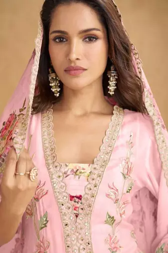 Baby pink chiffon Salwar Kameez- Full stitched free size