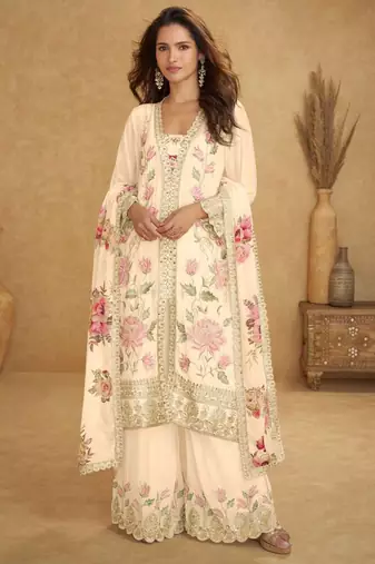 Off white chiffon Salwar Kameez- Full stitched free size