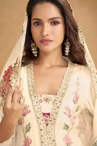 Off white chiffon Salwar Kameez- Full stitched free size