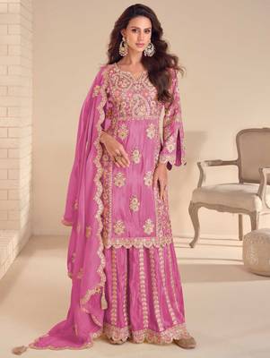 Pink shimmer Salwar Kameez- Full stitched free size 1