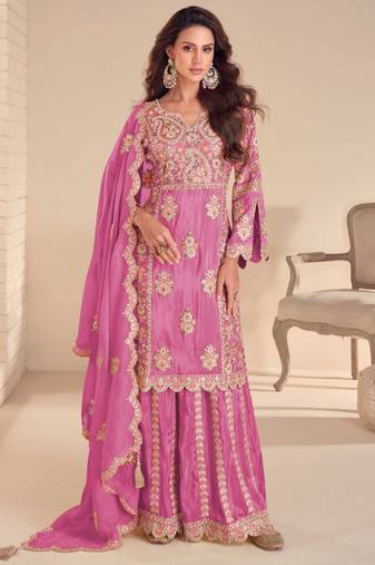 Pink shimmer Salwar Kameez- Full stitched free size