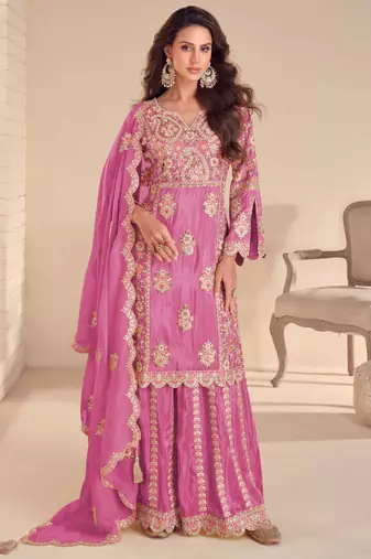Pink shimmer Salwar Kameez- Full stitched free size