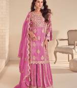 Pink shimmer Salwar Kameez- Full stitched free size