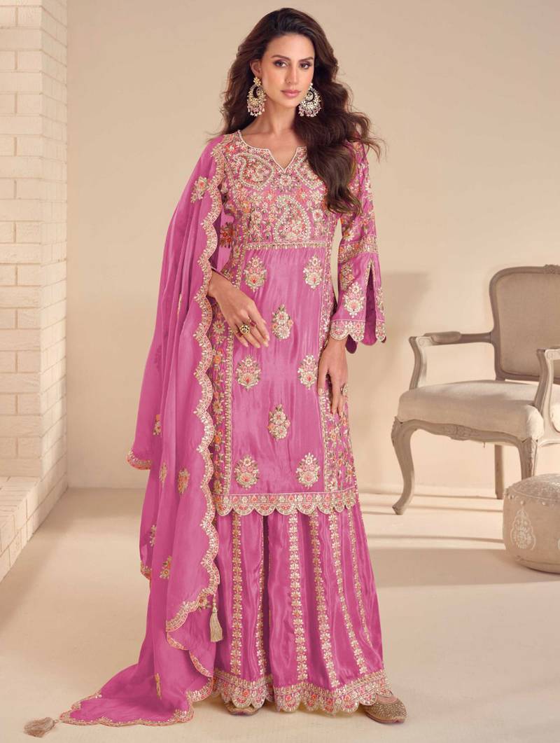 Pink shimmer Salwar Kameez- Full stitched free size