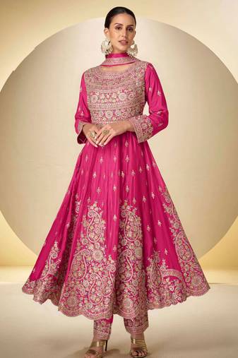 Pink chiffon Salwar Kameez- Full stitched free size
