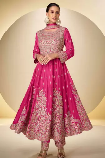 Pink chiffon Salwar Kameez- Full stitched free size