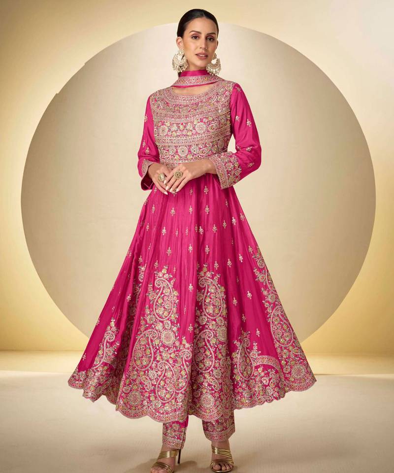 Pink chiffon Salwar Kameez- Full stitched free size