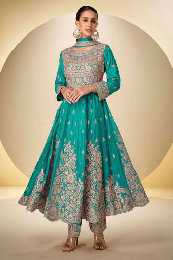 Blue chiffon Salwar Kameez- Full stitched free size