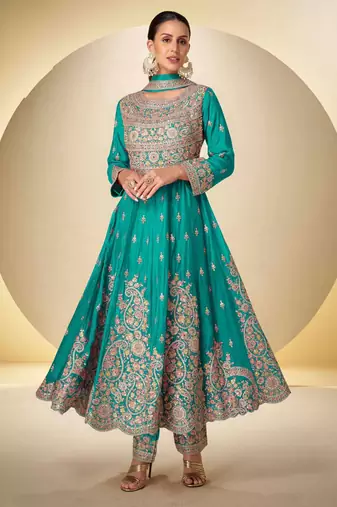 Blue chiffon Salwar Kameez- Full stitched free size