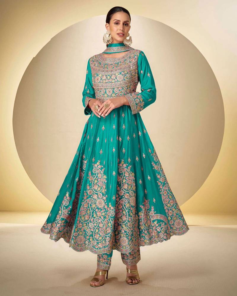 Blue chiffon Salwar Kameez- Full stitched free size