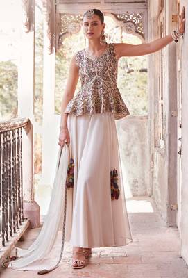 Off white satin Salwar Kameez- Full stitched free size 1