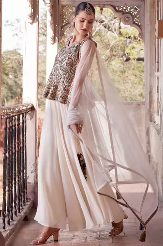 Off white satin Salwar Kameez- Full stitched free size