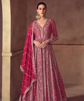 Rani pink chiffon Salwar Kameez- Full stitched free size 1