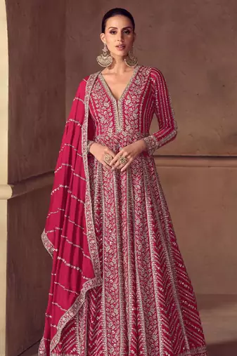 Rani pink chiffon Salwar Kameez- Full stitched free size