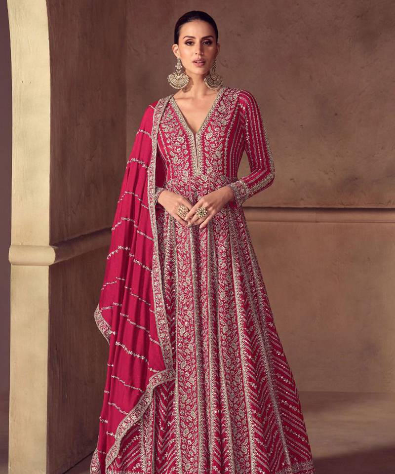 Rani pink chiffon Salwar Kameez- Full stitched free size