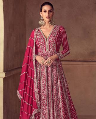 Rani pink chiffon Salwar Kameez- Full stitched free size 2