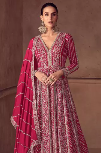 Rani pink chiffon Salwar Kameez- Full stitched free size