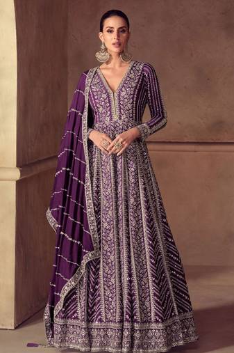 Purple chiffon Salwar Kameez- Full stitched free size