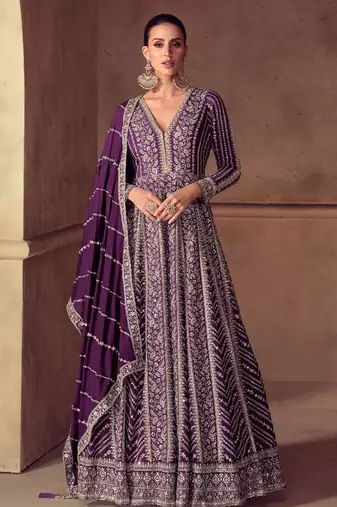 Purple chiffon Salwar Kameez- Full stitched free size