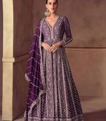 Purple chiffon Salwar Kameez- Full stitched free size