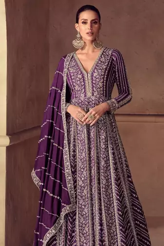 Purple chiffon Salwar Kameez- Full stitched free size