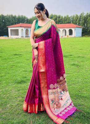 multicolor plain silk blend paithani-saree saree with blouse 1