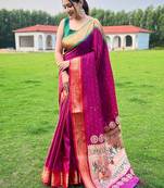 multicolor plain silk blend paithani-saree saree with blouse