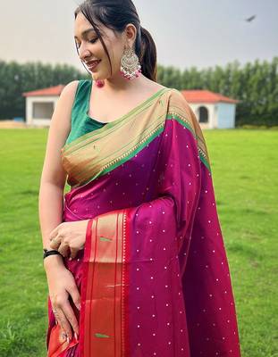 multicolor plain silk blend paithani-saree saree with blouse 2