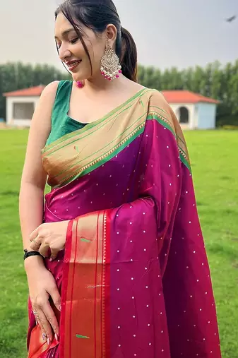 multicolor plain silk blend paithani-saree saree with blouse