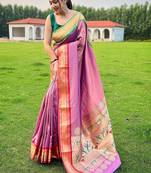 pink plain silk blend paithani-saree saree with blouse