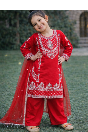 Natural Pure Heavy Creap Embroidery Work Red Readymade Salwar Suit 5