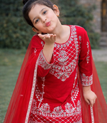 Natural Pure Heavy Creap Embroidery Work Red Readymade Salwar Suit