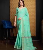 Green plain organza organza-sarees saree with blouse