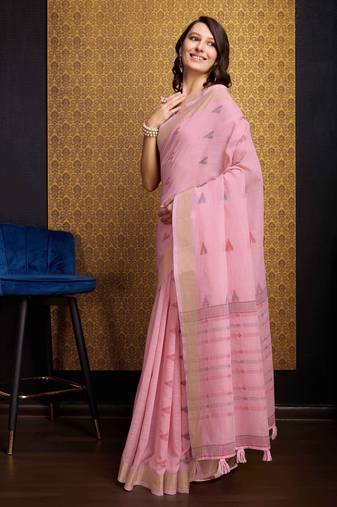 Pink plain organza organza-sarees saree with blouse